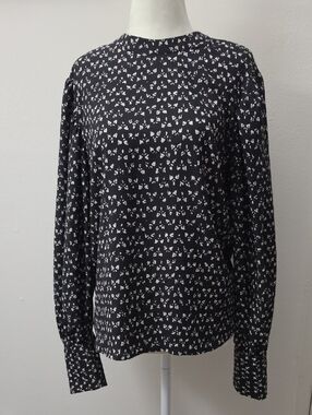 Carolina Belle Montreal Black and White Floral Print Blouse Size L NWT